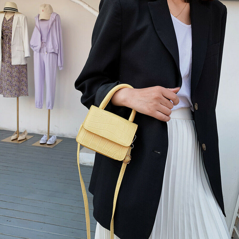 Women Leather Mini Shoulder Handbags Flap Messenger Crossbody Bags (Yellow) A