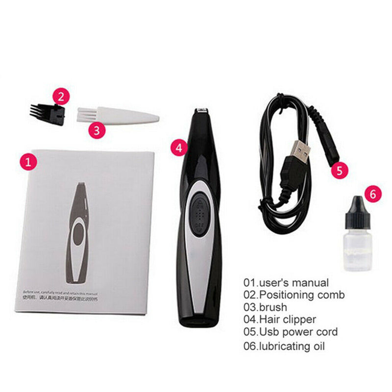 Dog Foot Ear Hair Trimmer Shaver Clippers Cordless Pet Grooming Tool Black