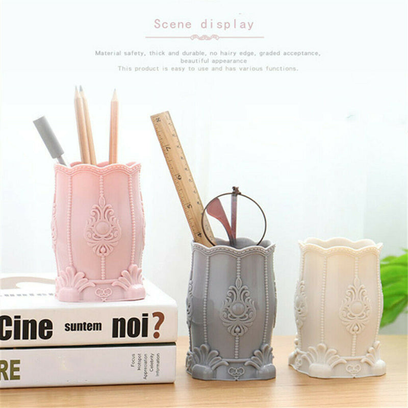 2Pcs Pen Holder Plastic Desktop Makeup Brush Container Cup Box Multipurpose