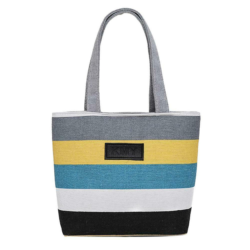 Fashion Striped Shoulder Handbags Women Canvas Large Shopping Totes (Grey)