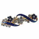 Woman Girl Blue Flower Shiny Rhinestone Barrette French Hair Clip F3D3