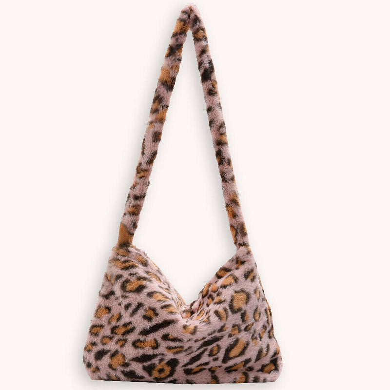 Animal Pattern Shoulder Underarm Bag Women Plush Top-handle Handbag (2)