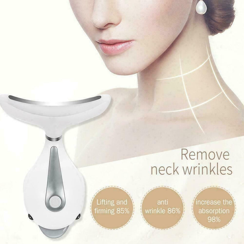 LED Photon Therapy Neck Face Lifting Massager Vibration Reduce Tighten Skin L7A4