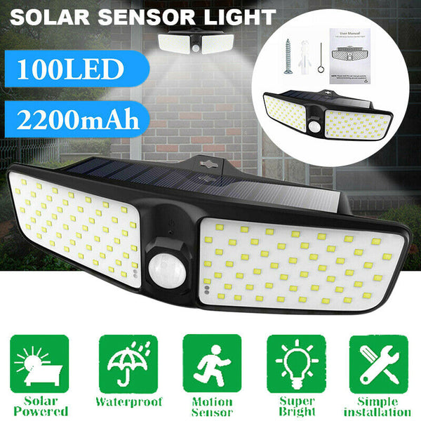 100 LED Solar Powered Motion Sensor Light Garden Outdoor Waterproof Wall Lamp