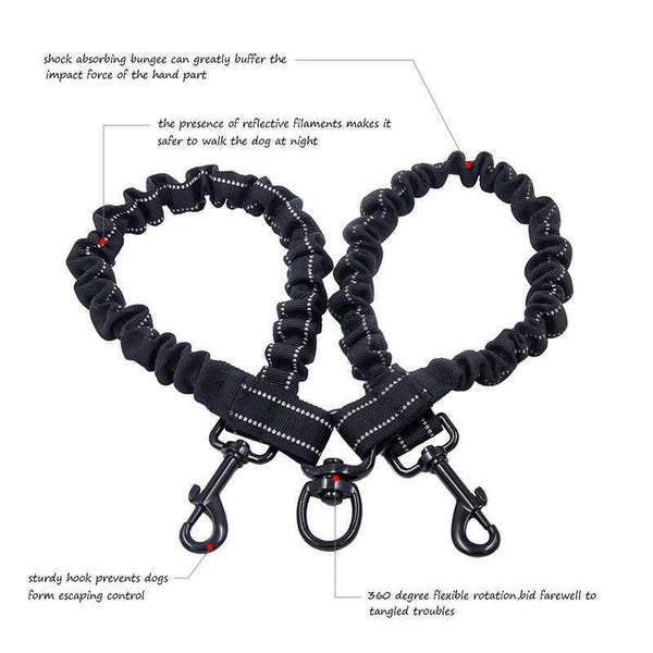 Double Dual Dog Leash,No Tangle Dog Lead With Padded Handle For Two Dogs T6J5