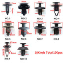 Car Auto Mixed Plastic Rivets Trunk Door Bumper Fender Fastener Clip X100Pcs