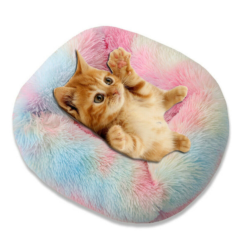 Pet Nest Soft Plush Kennel Cat Dog Bed Warm House Puppy Cushion (Pink XS)