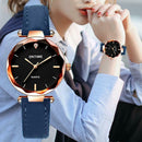 Waterproof Women Rhinestone Watch Lady Analog Quartz Wristwatch (Dark Blue)