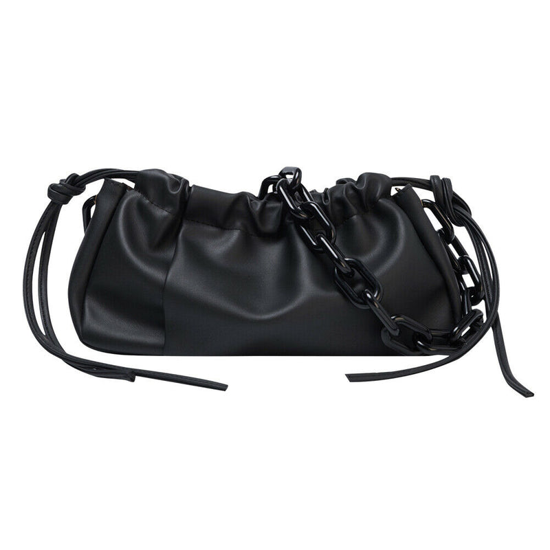 Candy Color Women Handbag Leather Elegant Chain Shoulder Tote Bag (Black)