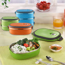 Stainless Steel Lunch Box Food Container Tiffin Round Carrier Green Orange