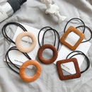 Fashion Retro Elastic Hair Band Geometric Round Square Wood Hair Ring Simpl