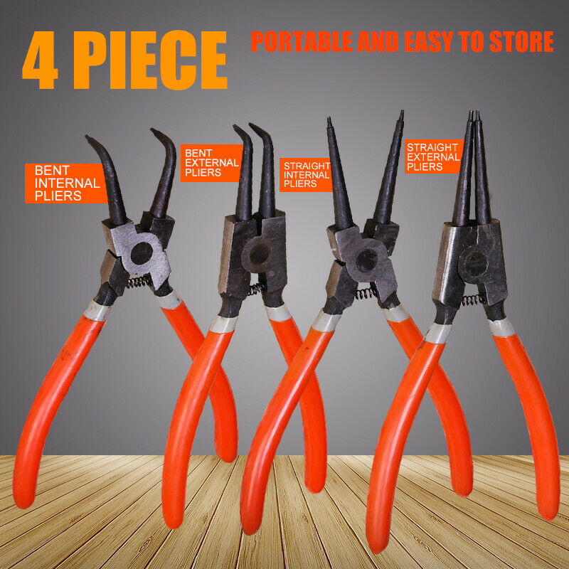 Portable 7" Internal External Retaining Clips Snap Ring Circlip Pliers 4pcs Set