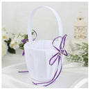 Double Heart Wedding Flower Girl Basket White Satin Rhinestone Decor Purple