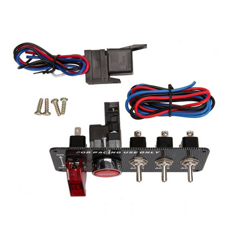 DC12V Flip-up Ignition Switch Carbon Fiber Surface Panel 4 in 1 Car Engine Start