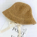 Handmade Summer Baby Straw Hat Girls Lace Windproof Cord Beach Sun Hat Wide