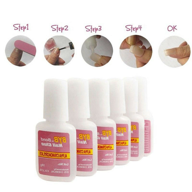 Nail Glue With Applicator Brush Clear Strong Adhesive Acrylic False Tips 10g Set