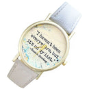 Women English Letters Leather Band Quartz Wrist Watch  White F5H7