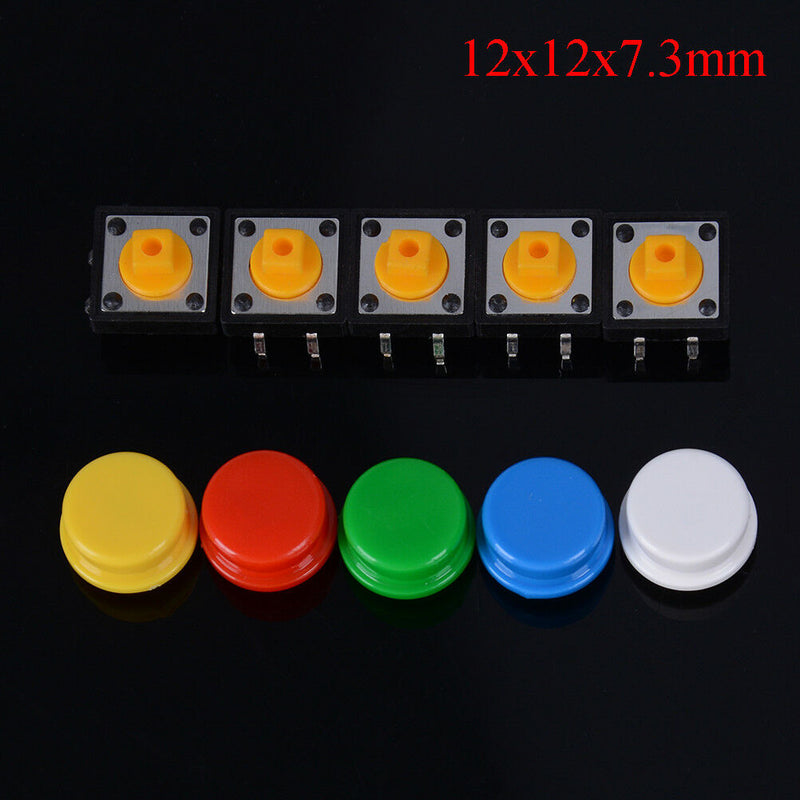 25Pcs Tactile Push Button Switch Momentary Tact & Cap 12X12X7.3Mm Kit Arduino Bj
