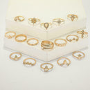 17 Pcs/set Boho Style Rings Set Delicate Crown Star Drop Water Triangle Rin G2Q2