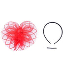 Flower Feather Fascinator Headband Hat Wedding Prom Ladies, Red