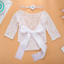 2pcs Newborn Shoot Photography Props Girls Lace Rompers Headband (White)