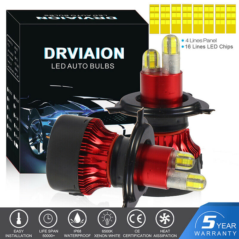 2x 8-sides H4 9003 HB2 CSP LED Headlight Conversion Kit 200W 30000LM Hi/Lo Bu Gw