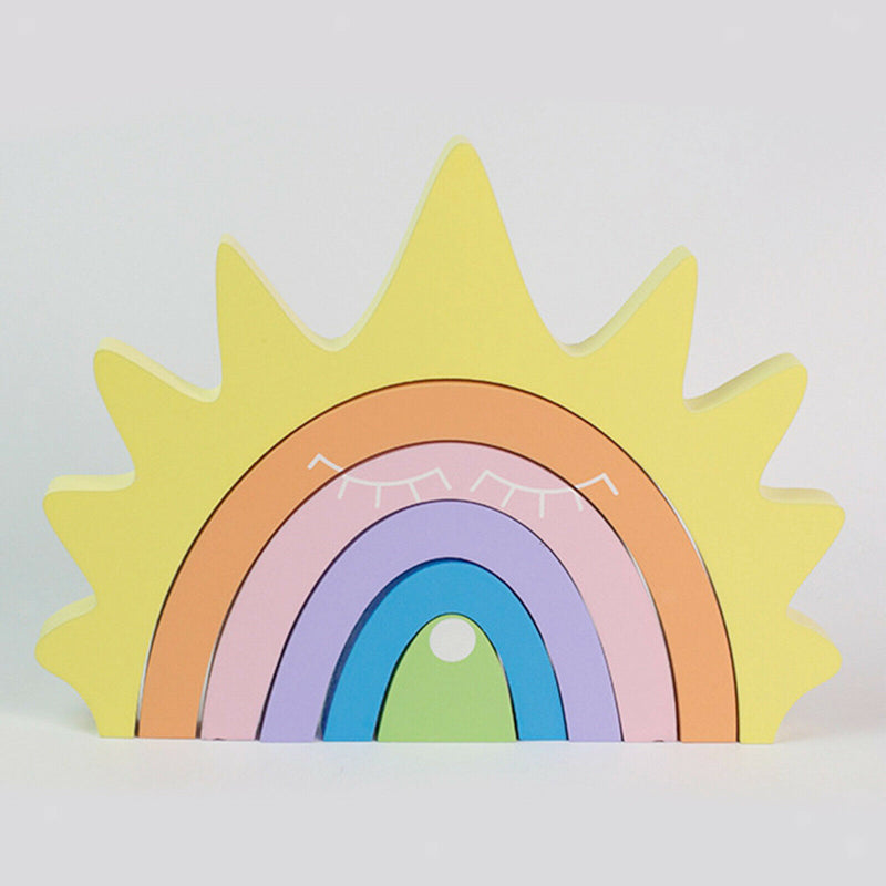 6 Colors Wooden Stacking Stacker Blocks Rainbow Shape Kid's Gift