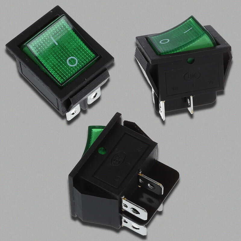 5X(Green Light 4 Pin DPST ON/OFF Snap in Boat Rocker Switch 16A/250V 15A/12G1W6)
