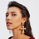 Fashion Big Cross Pendant Earrings Bohemian Flower Ethnic Style Retro Long