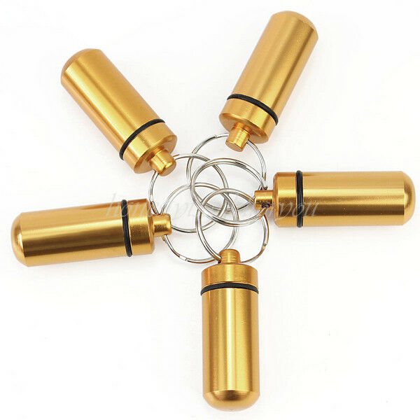 5xAluminum Waterproof Pill Capsule Box Bottle Case Holder Keychain