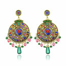 Exotic Gypsy Brocade Lotus Earrings Multicolor Round Ear Studs Jewelry Dang