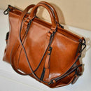 Women Oiled Leather Tote Handbag Purse Lady Messenger Shoulder Bag Satchel
