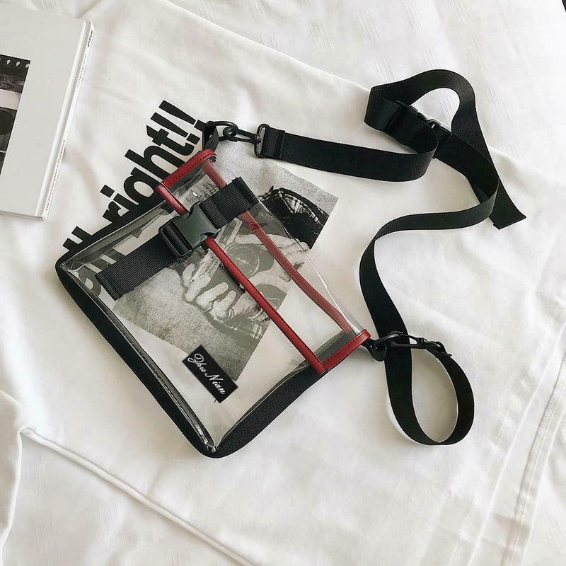 Transparent PVC Shoulder Messenger Bag Unisex Casual Crossbody Bags (Red)