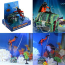 Frogman Diver Treasure Chest Shaped Action Air Ornament Fish Tank Aquarium HUI