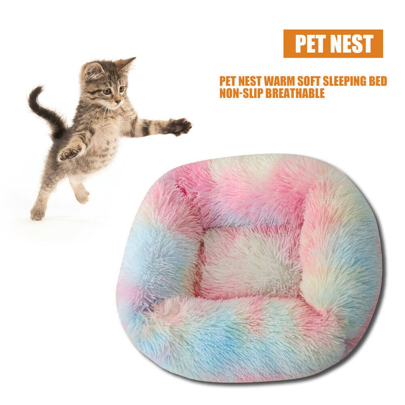 Pet Nest Soft Plush Kennel Cat Dog Bed Warm House Puppy Cushion (Pink XS) A