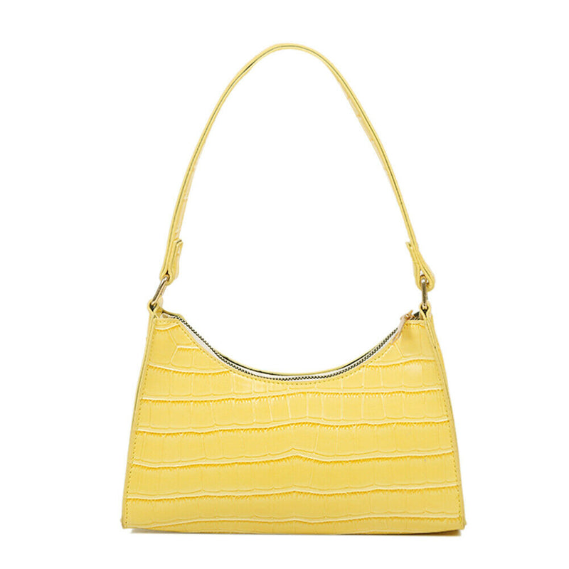 Fashion Alligator PU Handbag Women Solid Tote Elegant Shoulder Bag (Yellow)
