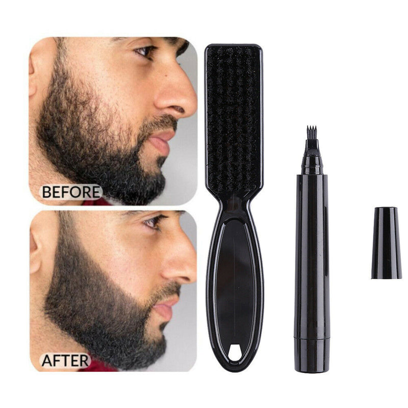 Double End Men Beard Growth Pen Sideburn Shaping Pen Shaving Brush (Black) A