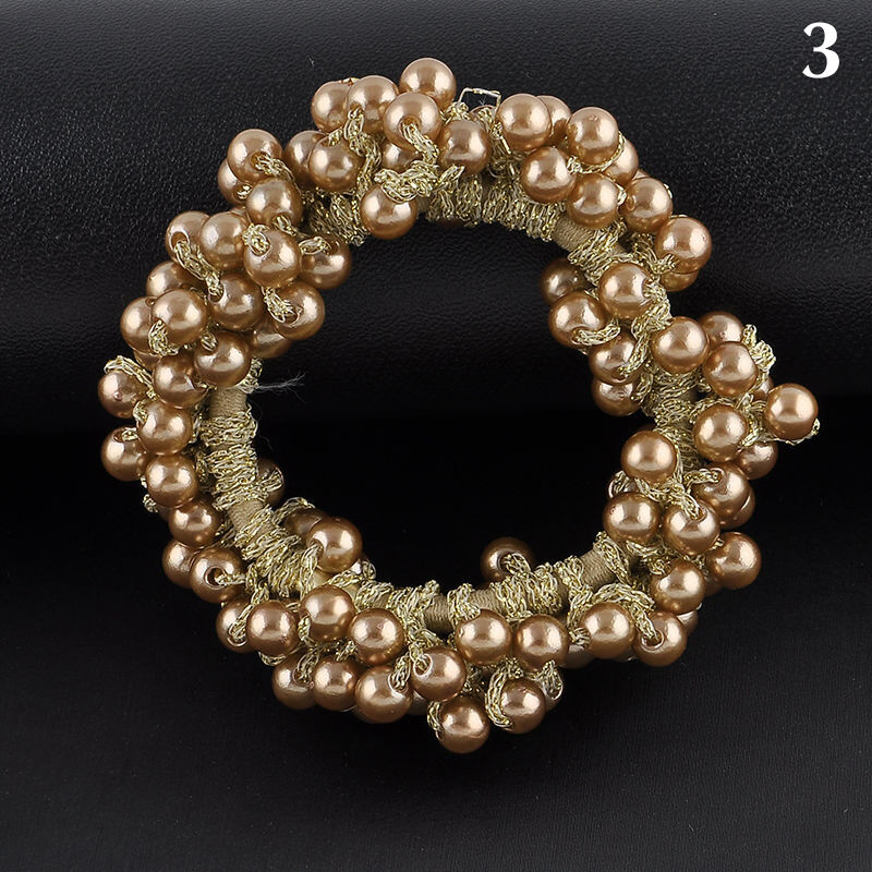 3Pcs Elegant Women Pearls Beads Hair Band Rope Scrunchie Ponytail Jewelry Holder