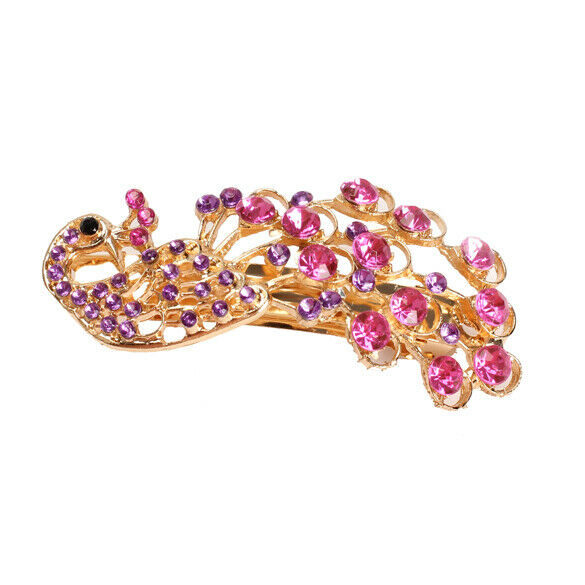 Fashion Purple-Red Peacock Full Crystal Rhinestone Girls Hairpin Hair Clip A