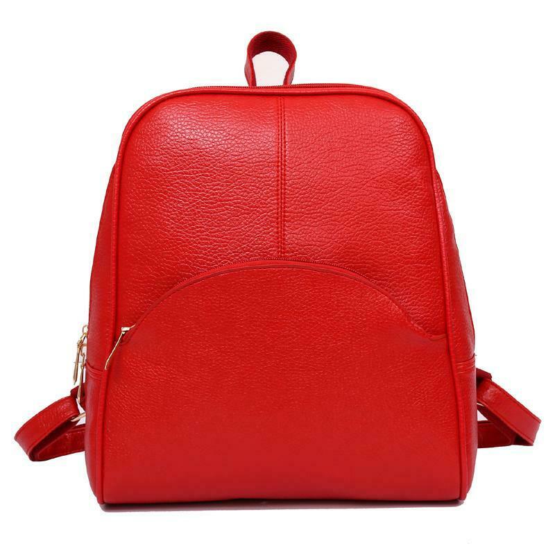 Korean Casual Backpack Women PU Leather Bag Shoulder Bag Girls Handbag(Red)