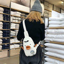 Cartoon Chicken Canvas Chest Bags Women Crossbody Shoulder Bags (White)