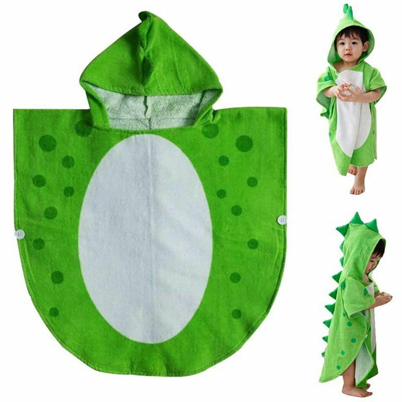 Children Bath Towel Robe Kids Hooded Beach Swimming Poncho Dinosaur Pattern W7G6