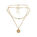 Women Multi-layer Blade Chain Necklace Charm Coin Pendant Clavicle Chain