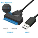 USB 2.0 to SATA 22pin Adapter Converter Cable for 2.5" HDD SSD Hard Drives Black