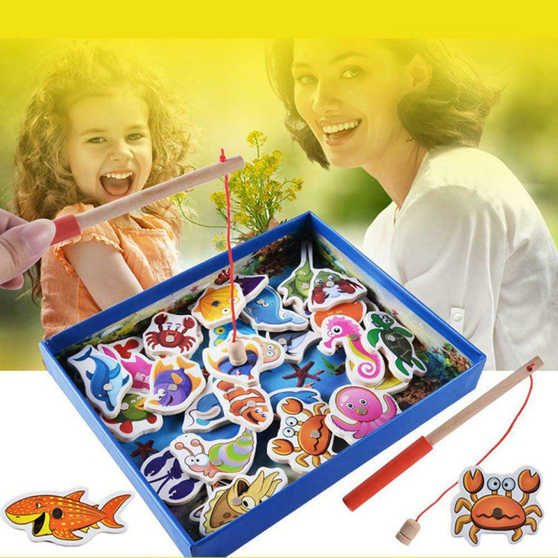 32pcs Magnetic Fishing Educational Fishing Game Wooden Toys Kids Baby Gifts