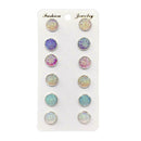 6 Pairs Womens Colorful Earring Galaxy Time Gem Stainless Steel Stud Earrings