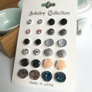 12Pairs Charming Women Round Rhinestone Flower Stud Earrings Jewelry Gift Hot
