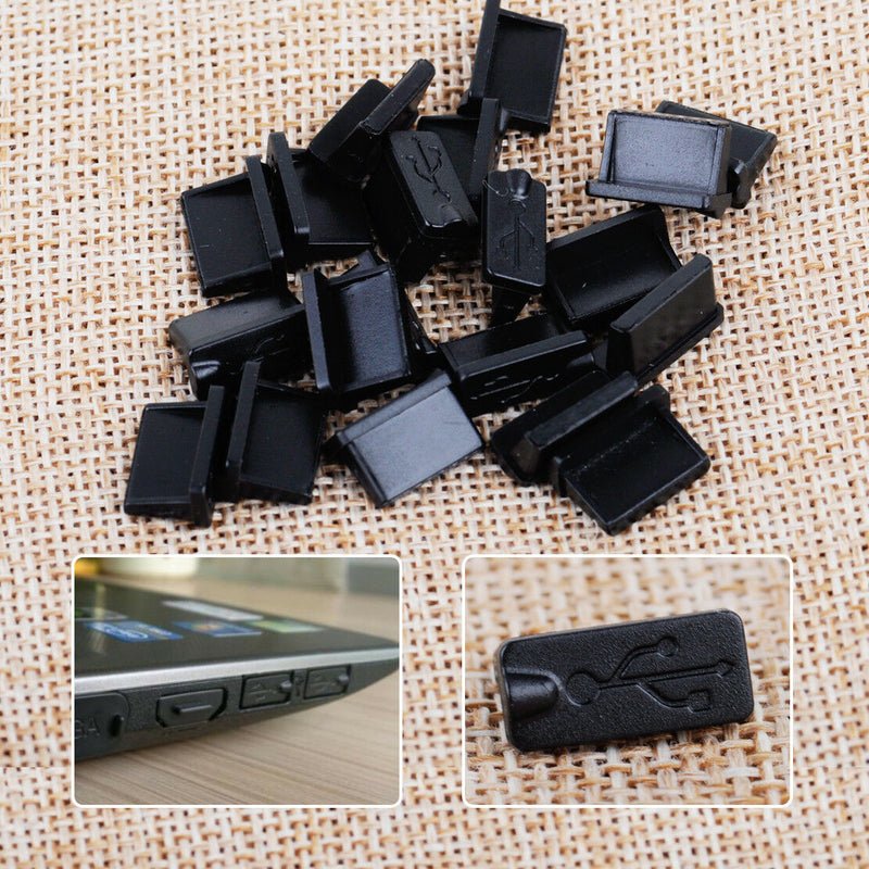 20pc Black Rubber A Female USB Plugs Anti Dust Protector Stopper Cover PC Laptop