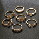 7pcs/set Rhinestone Butterfly Flower Ring Women Open Knuckle Rings Jewelry