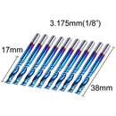 10Pcs Nano Blue Coat Flat Nose End Mill CNC Router Bits, 1/8 Inch Shank Spi
